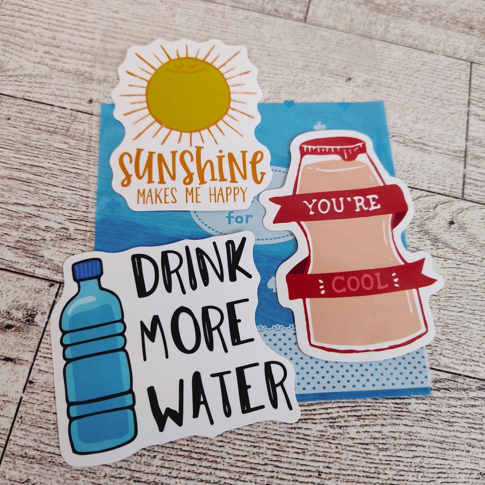 3pc Positive Vibes Sticker Bundle - Sunshine Makes Me Happy & Drink More Water